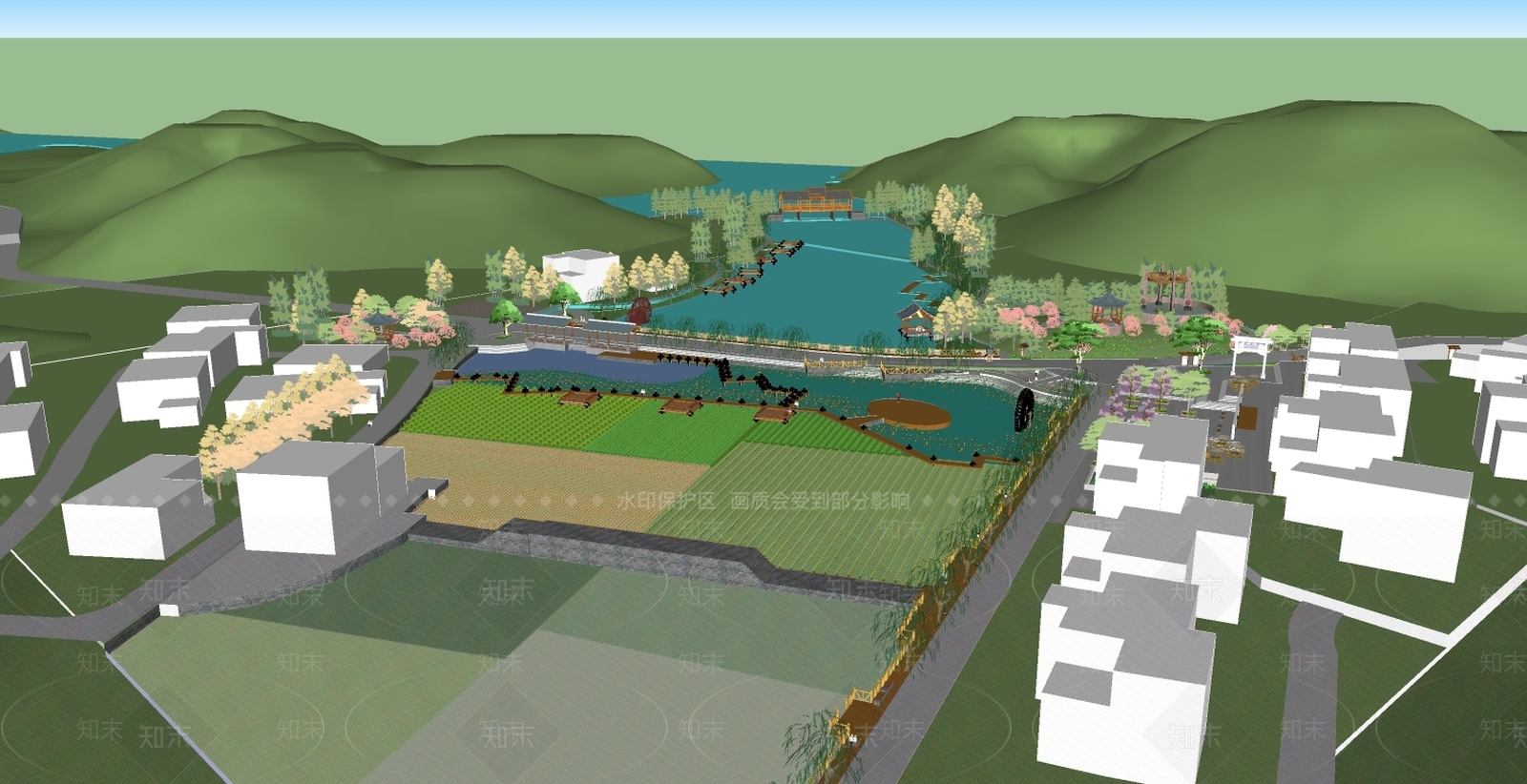 美丽乡村滨湖景观SU模型下载【ID:173413173】