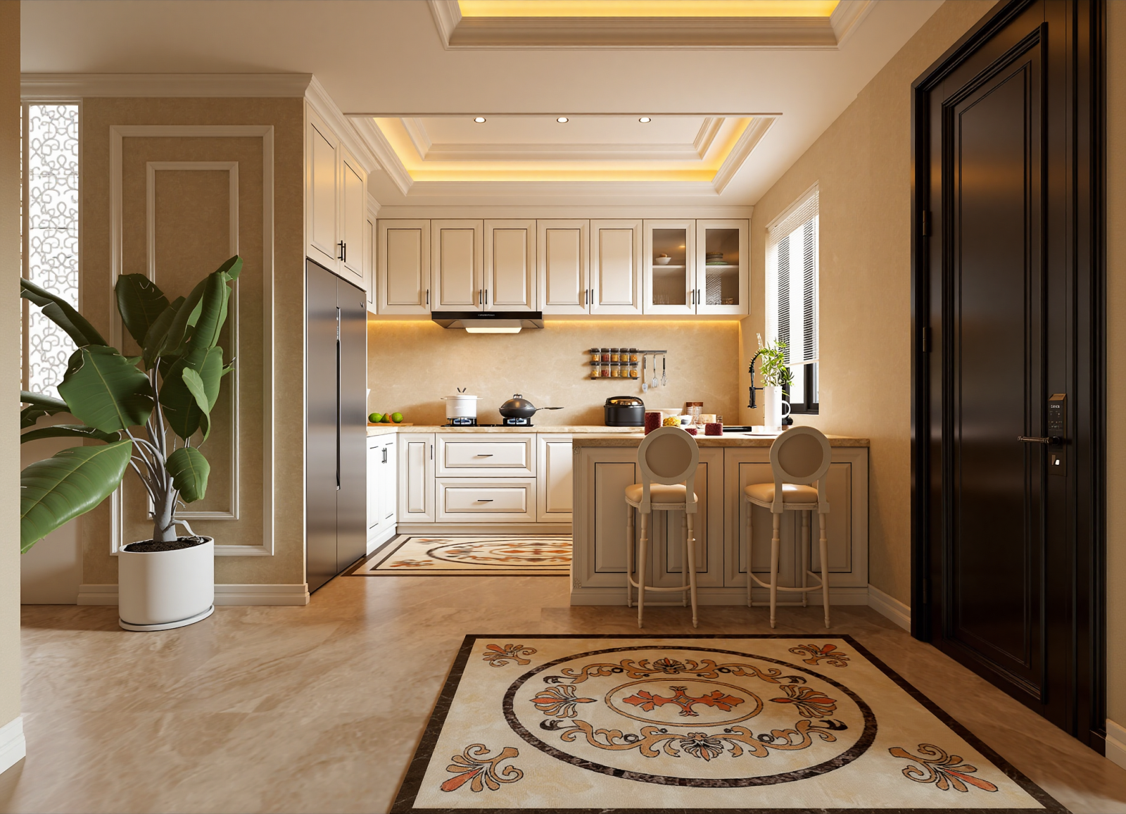 欧式古典开放式厨房3D模型下载【ID:1214325368】