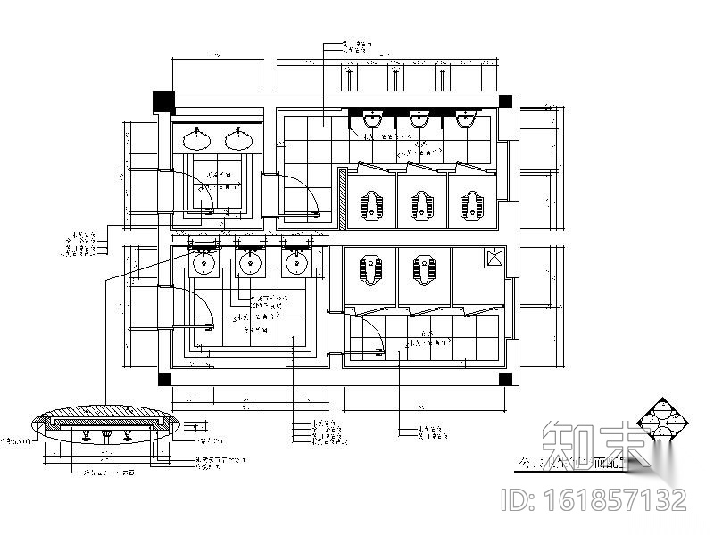 某酒店公共卫生间装修图cad施工图下载【ID:161857132】