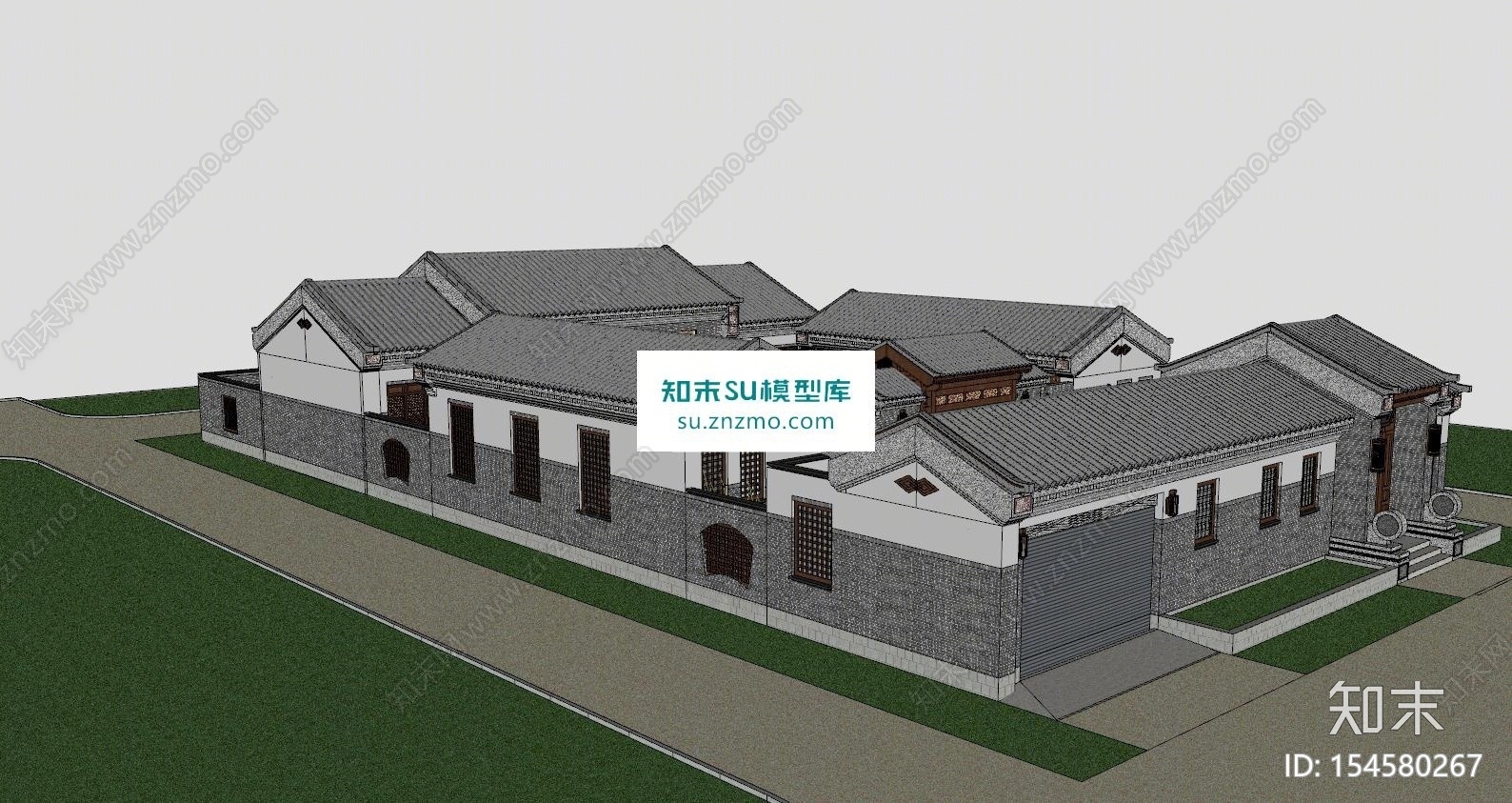 古建四合院中式建筑SU模型下载【ID:154580267】