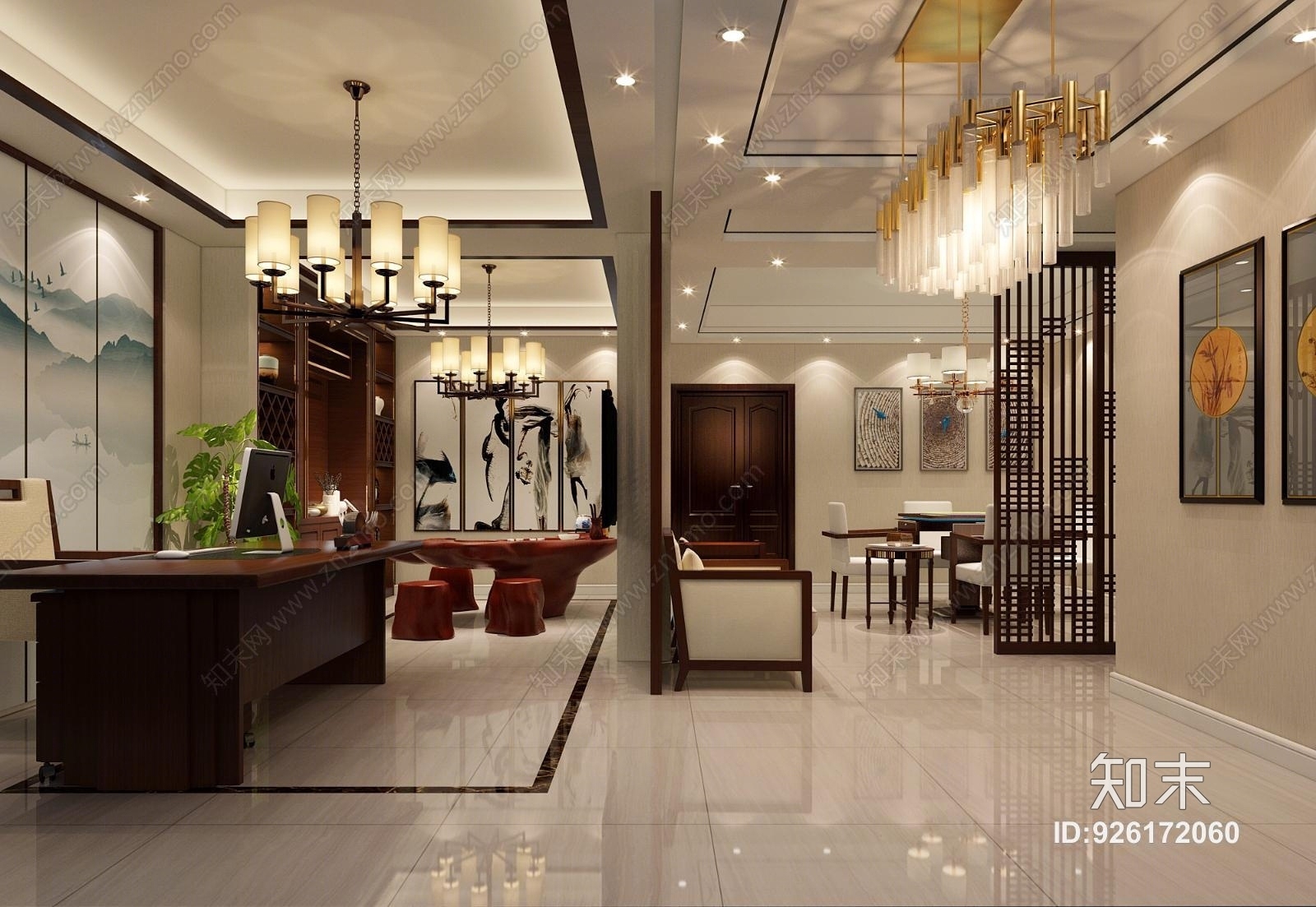 新中式麻将室3D模型下载【ID:926172060】