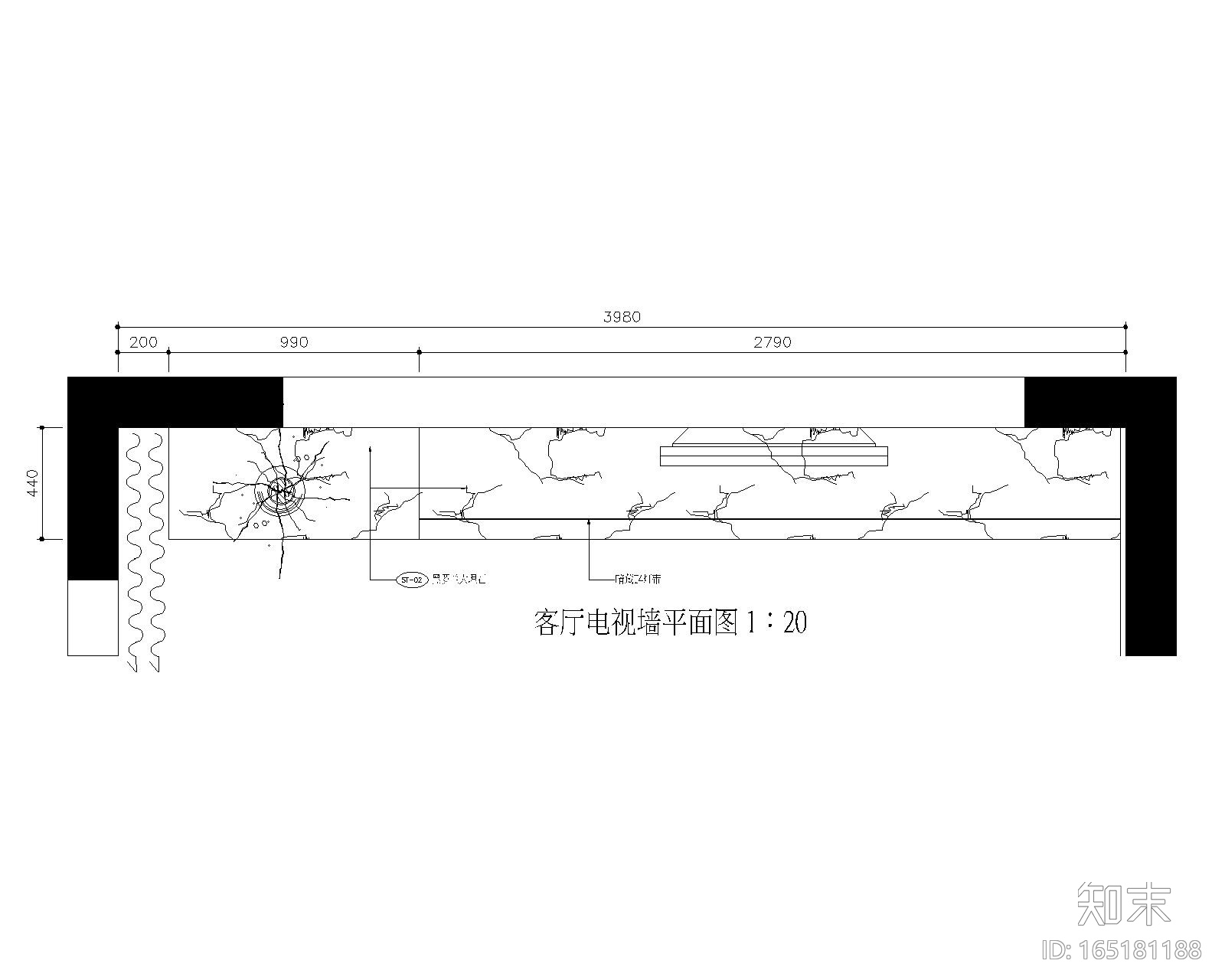 室内客厅电视墙装修设计节点图施工图下载【ID:165181188】