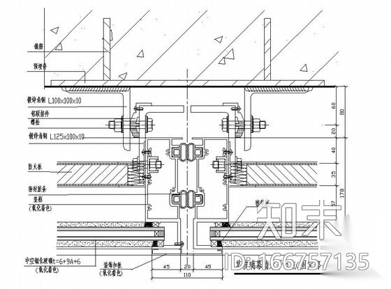 某玻璃幕墙水平、垂直节点图（固定部分）cad施工图下载【ID:166757135】