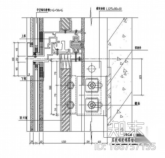 某玻璃幕墙水平、垂直节点图（固定部分）cad施工图下载【ID:166757135】