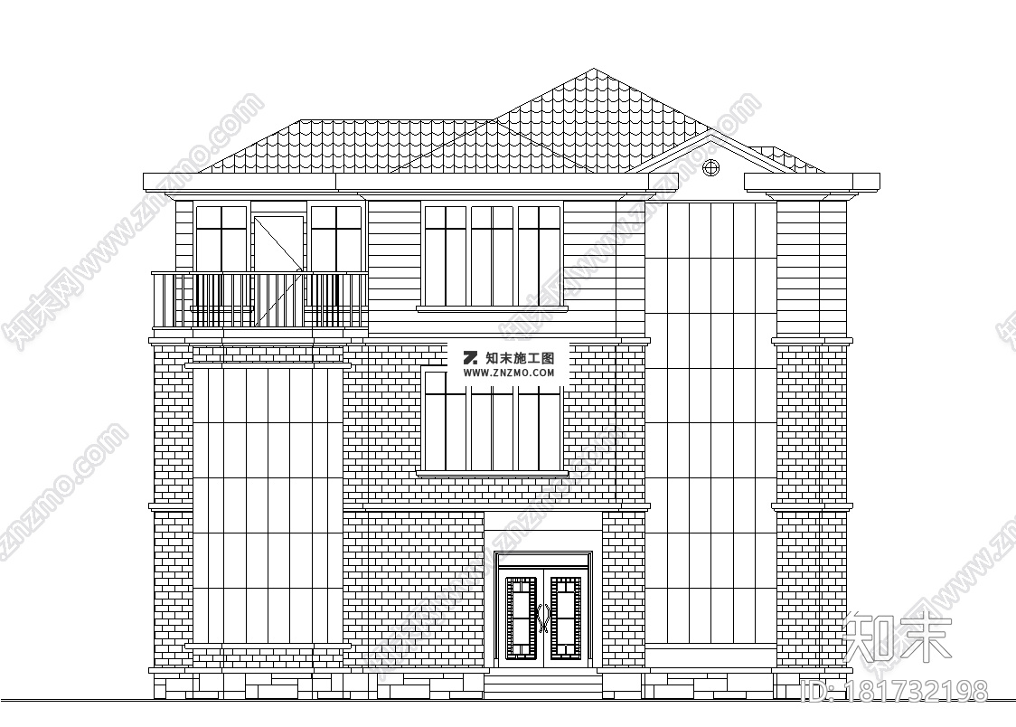 3层独栋别墅建筑图纸设计cad施工图下载【ID:181732198】