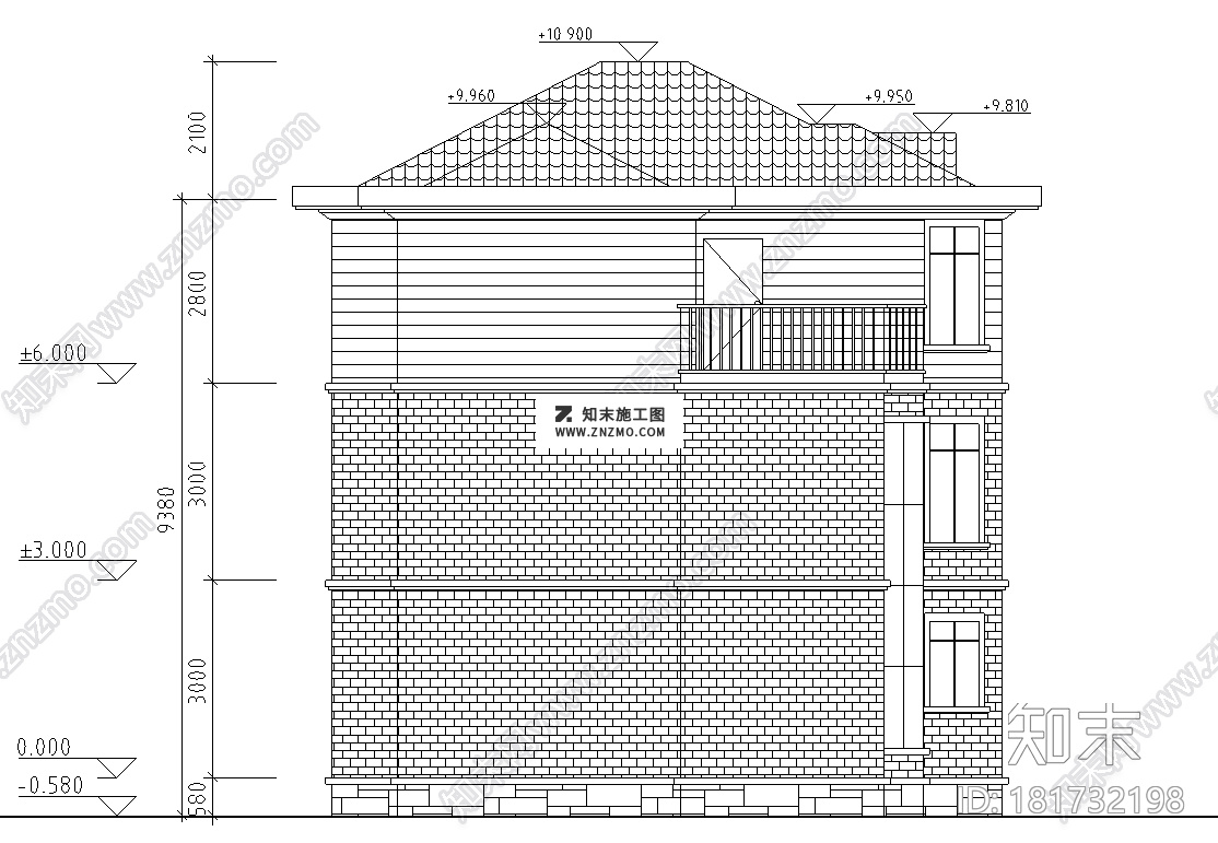 3层独栋别墅建筑图纸设计cad施工图下载【ID:181732198】