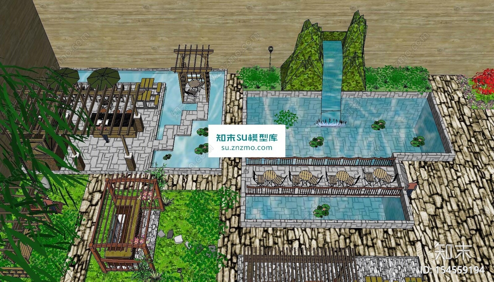 别墅花园SU模型下载【ID:154559194】
