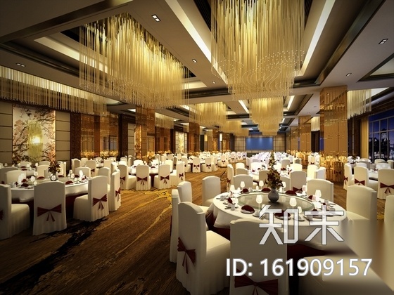 [山东]商务中式五星级酒店宴会厅装修施工图（含效果）cad施工图下载【ID:161909157】