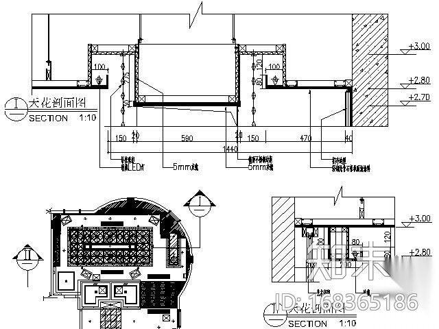KTV包间天花详图cad施工图下载【ID:168365186】