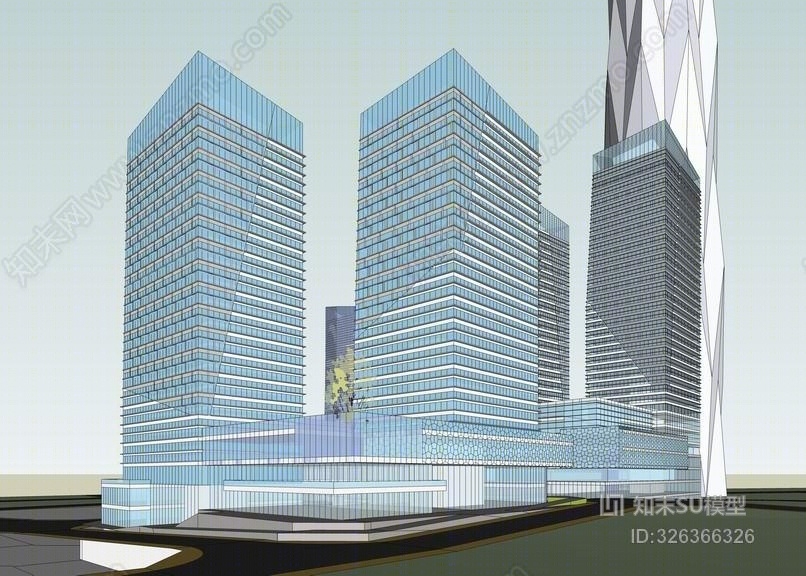 现代高层办公楼SU模型下载【ID:326366326】