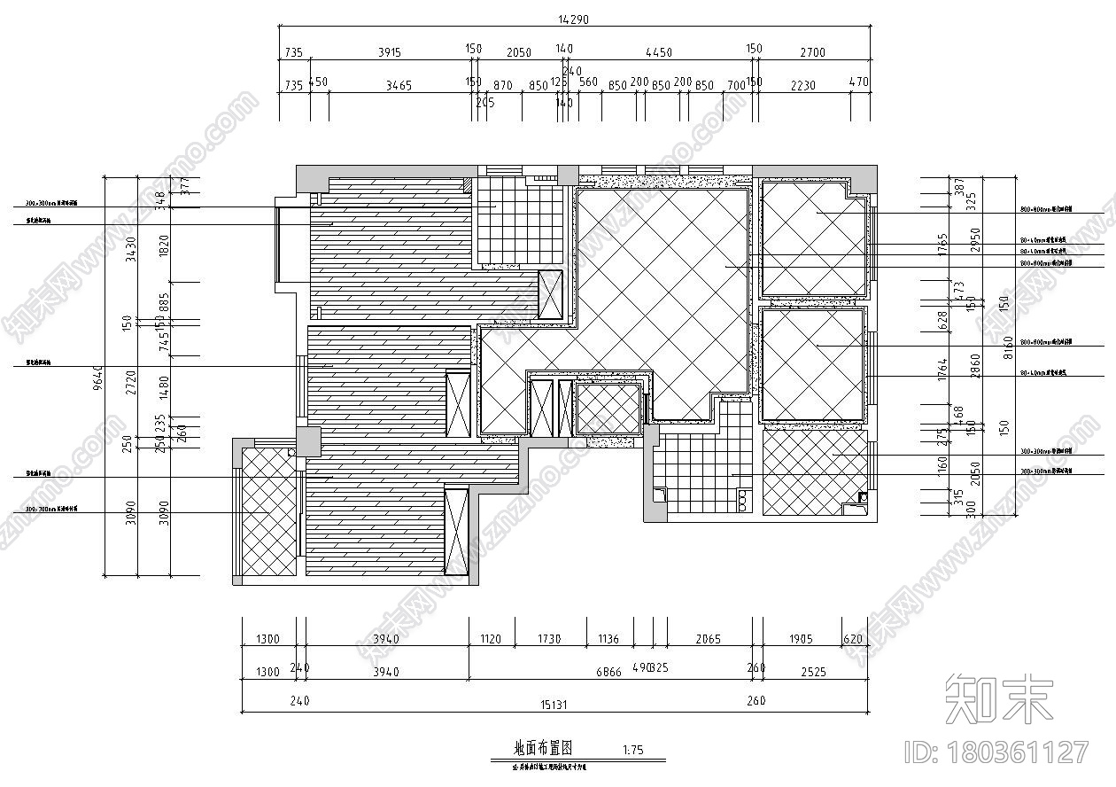 知名企业116㎡三居室住宅装修施工图设计cad施工图下载【ID:180361127】