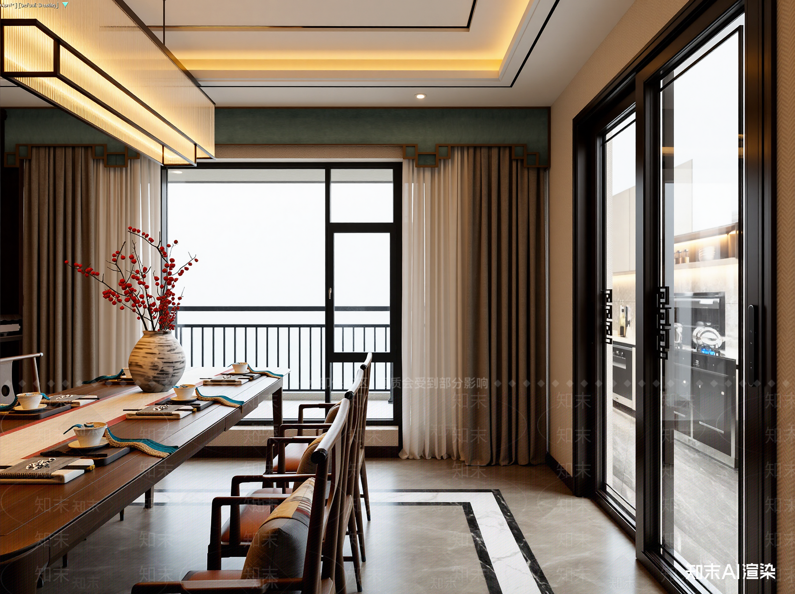 新中式家居餐厅3D模型下载【ID:1221493626】