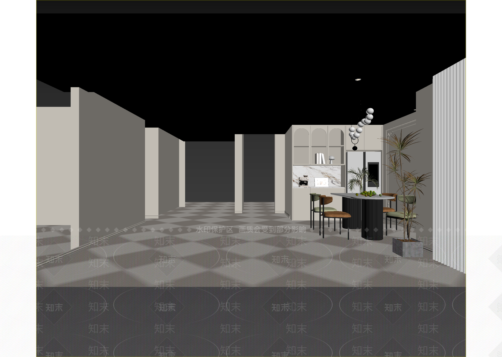 奶油开放式厨房3D模型下载【ID:1214792361】