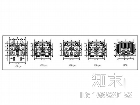 某四层带阁楼双拼别墅户型图（南入口）cad施工图下载【ID:168329152】