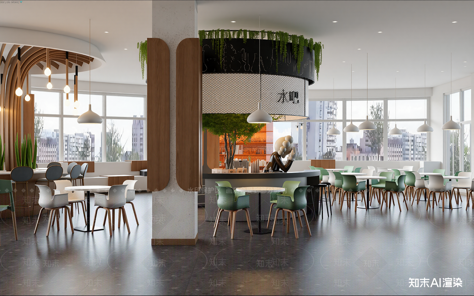 现代奶茶店3D模型渲染效果图