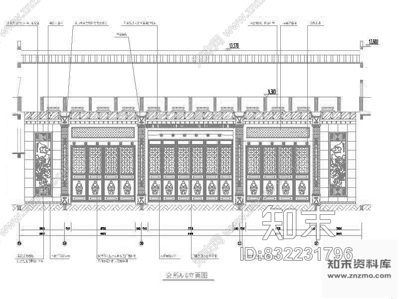 图块/节点中式装饰墙立面图施工图下载【ID:832231796】