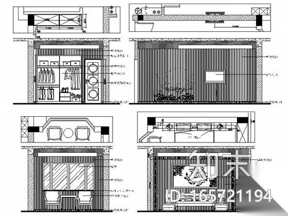 现代中式风格别墅主卧立面图cad施工图下载【ID:165721194】