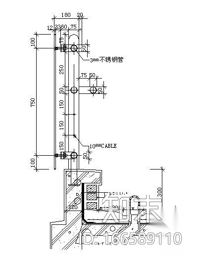 露台玻璃栏杆大样图cad施工图下载【ID:166589110】