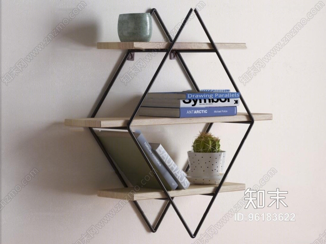现代实木装饰架3D模型下载【ID:96183622】
