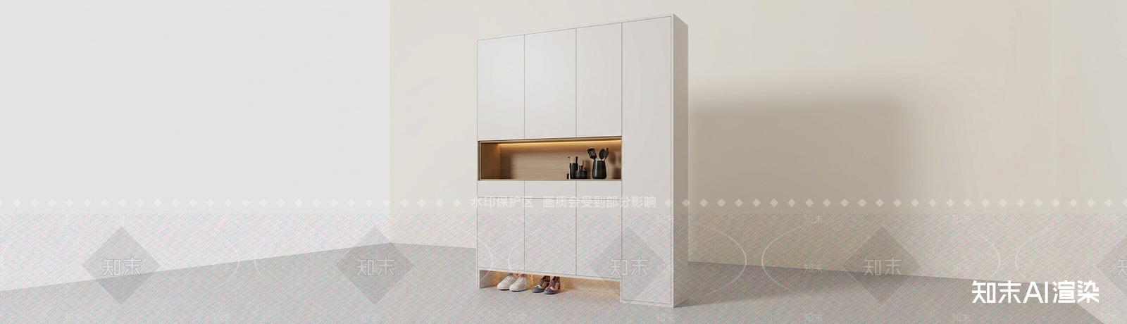 现代玄关柜3D模型渲染效果图