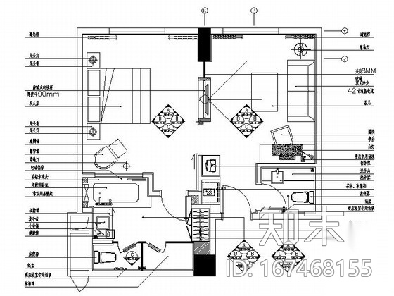 [重庆]现代简约酒店商务套房室内装修施工图cad施工图下载【ID:167468155】