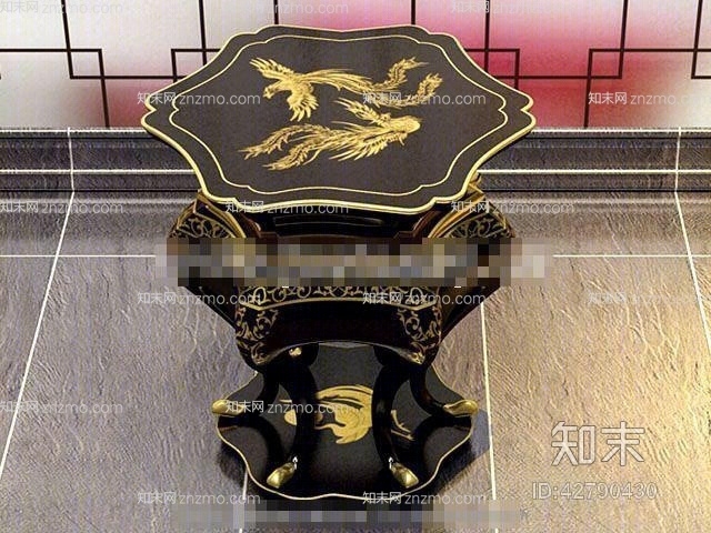 新中式黑色木艺凳子3D模型下载【ID:42790430】