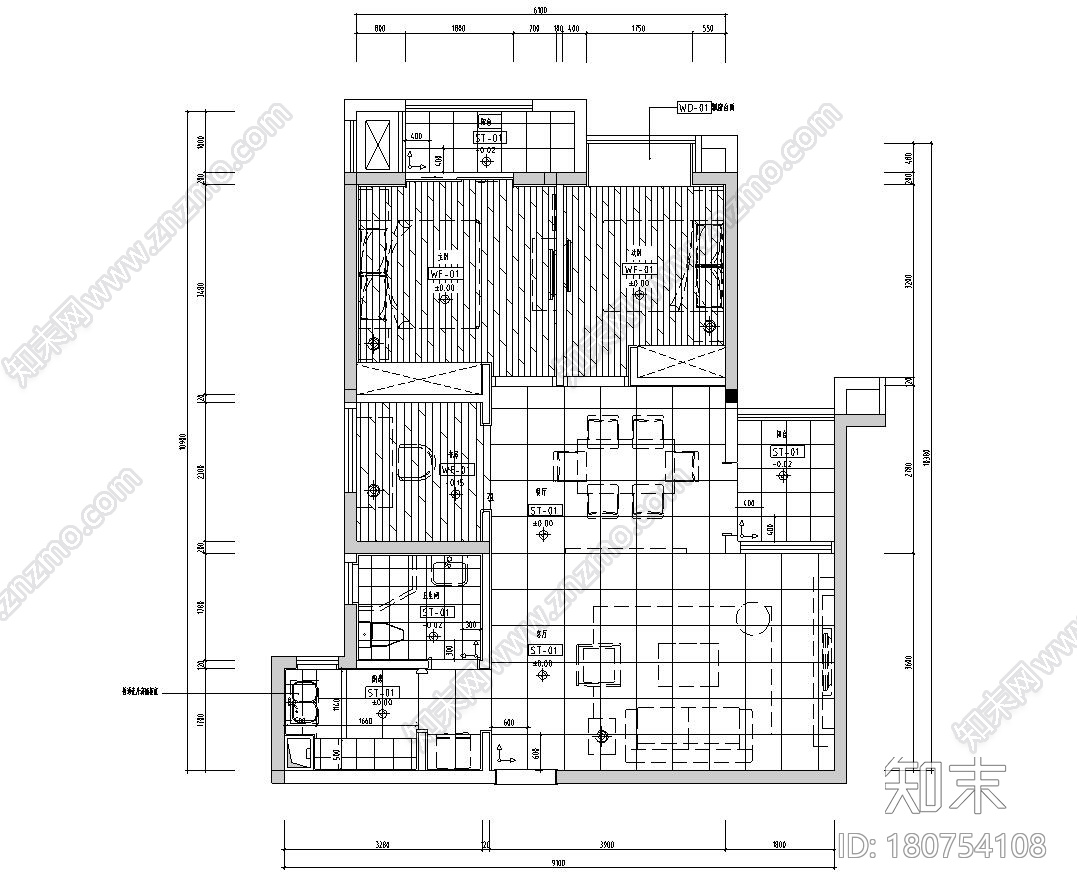 [福州]正祥香榭芭蕾样板房户型一室内施工图设计文本（C...施工图下载【ID:180754108】