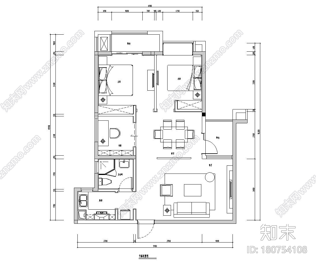 [福州]正祥香榭芭蕾样板房户型一室内施工图设计文本（C...施工图下载【ID:180754108】