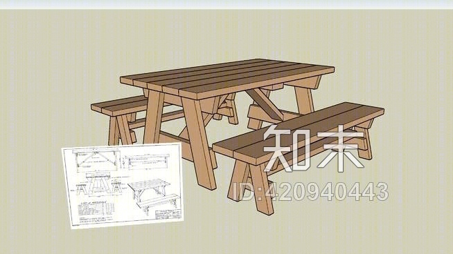 野餐桌SU模型下载【ID:420940443】