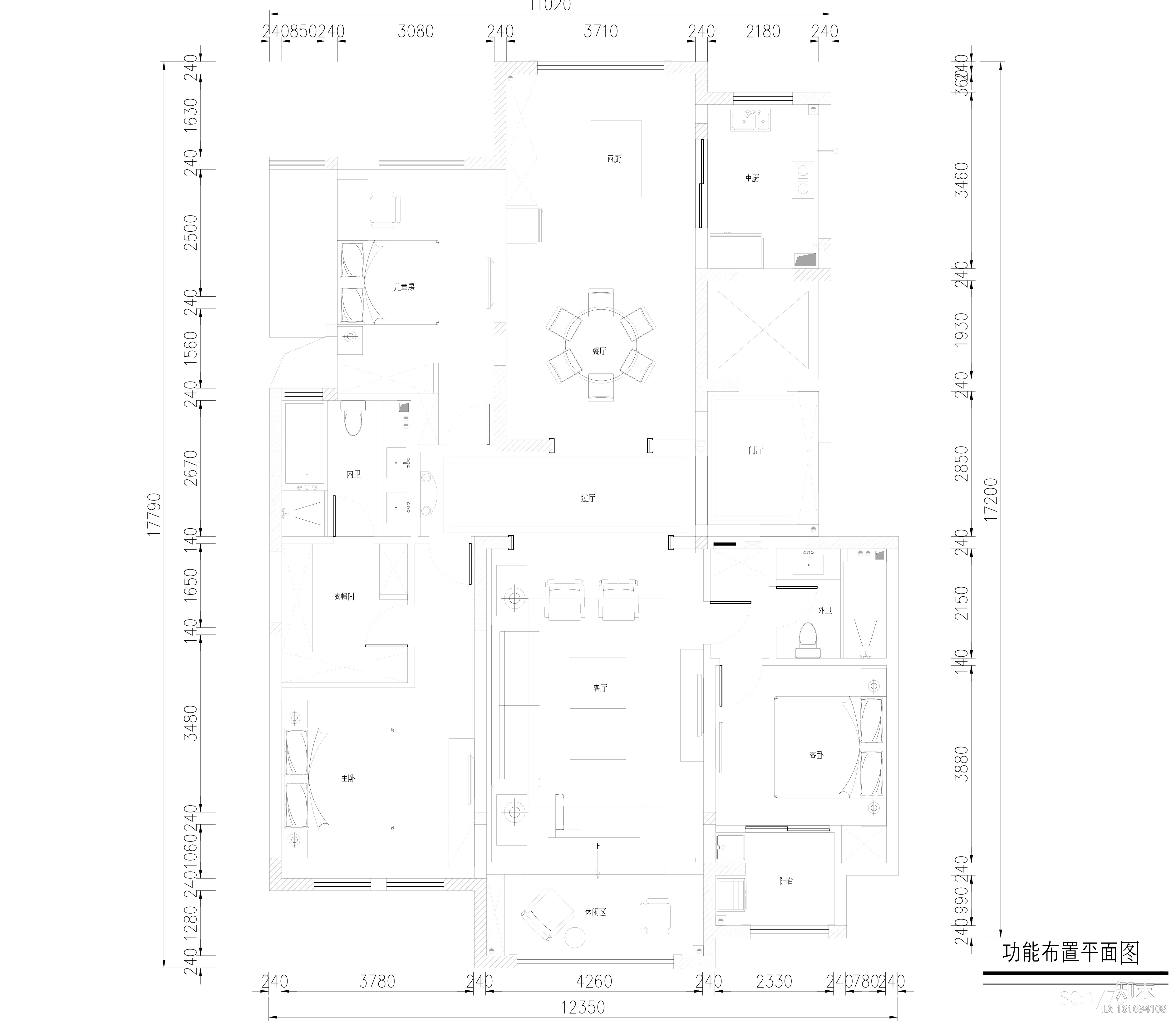 紫金城三居室样板房室内装修全套施工图cad施工图下载【ID:161694108】