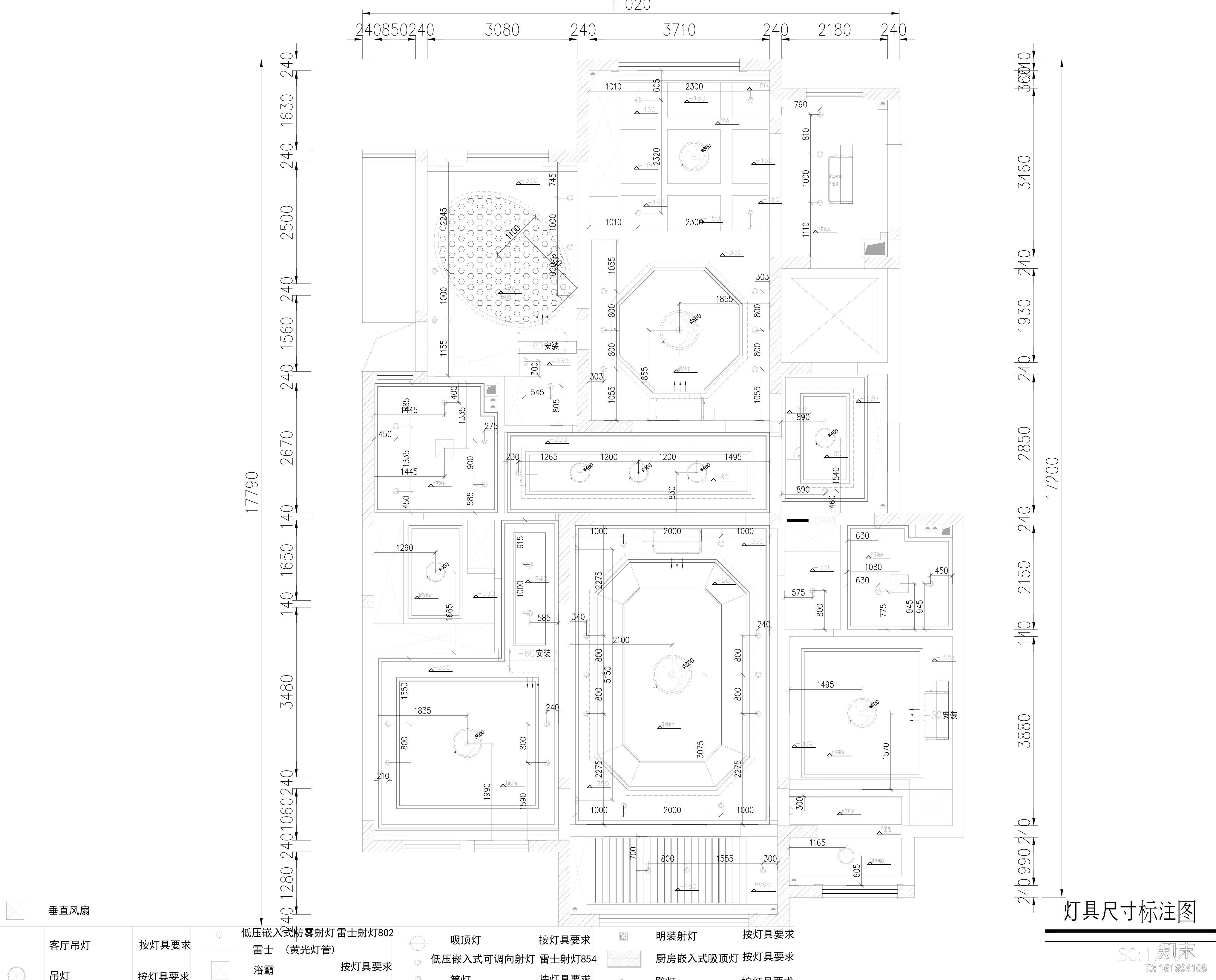 紫金城三居室样板房室内装修全套施工图cad施工图下载【ID:161694108】