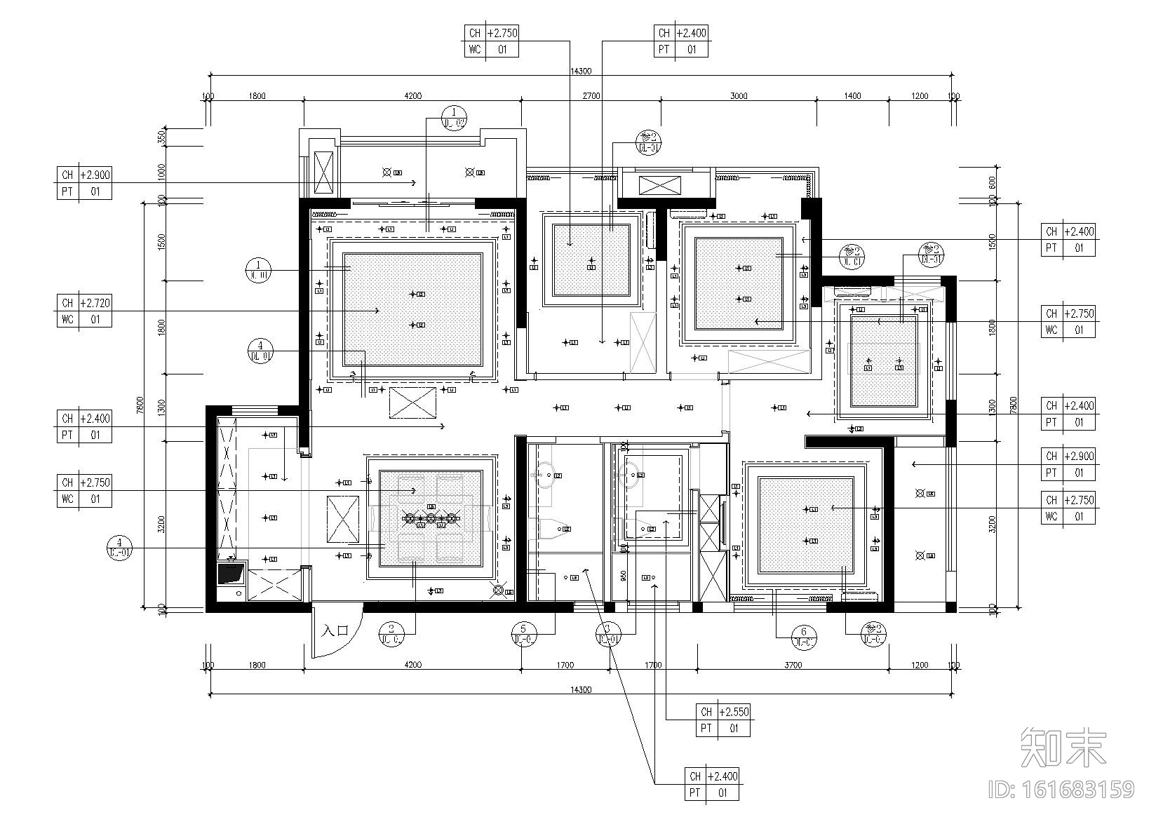 [福州]120㎡三居室现代样板房施工图+实景图施工图下载【ID:161683159】