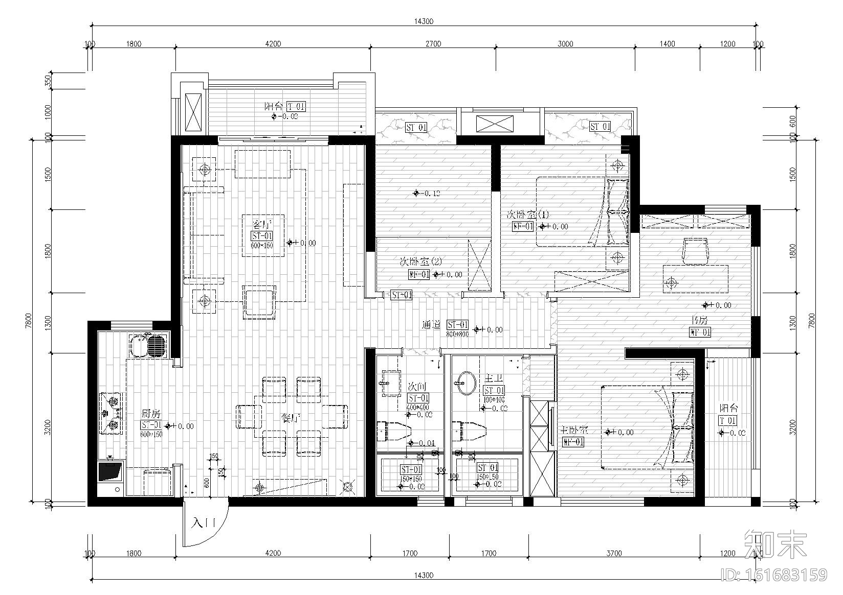 [福州]120㎡三居室现代样板房施工图+实景图施工图下载【ID:161683159】