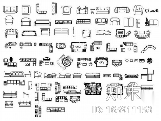 时尚沙发CAD图块下载cad施工图下载【ID:165911153】