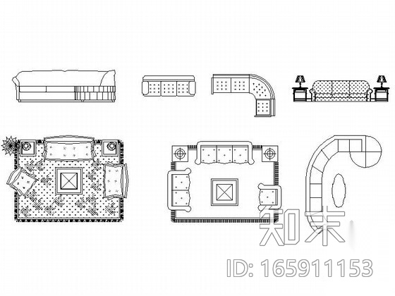 时尚沙发CAD图块下载cad施工图下载【ID:165911153】