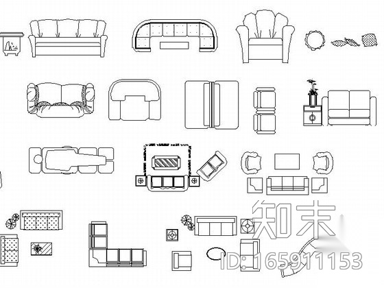 时尚沙发CAD图块下载cad施工图下载【ID:165911153】