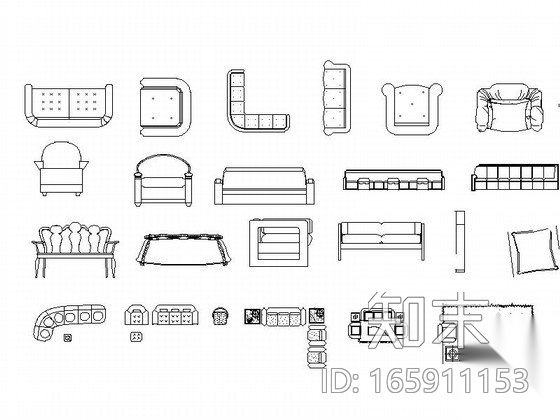 时尚沙发CAD图块下载cad施工图下载【ID:165911153】
