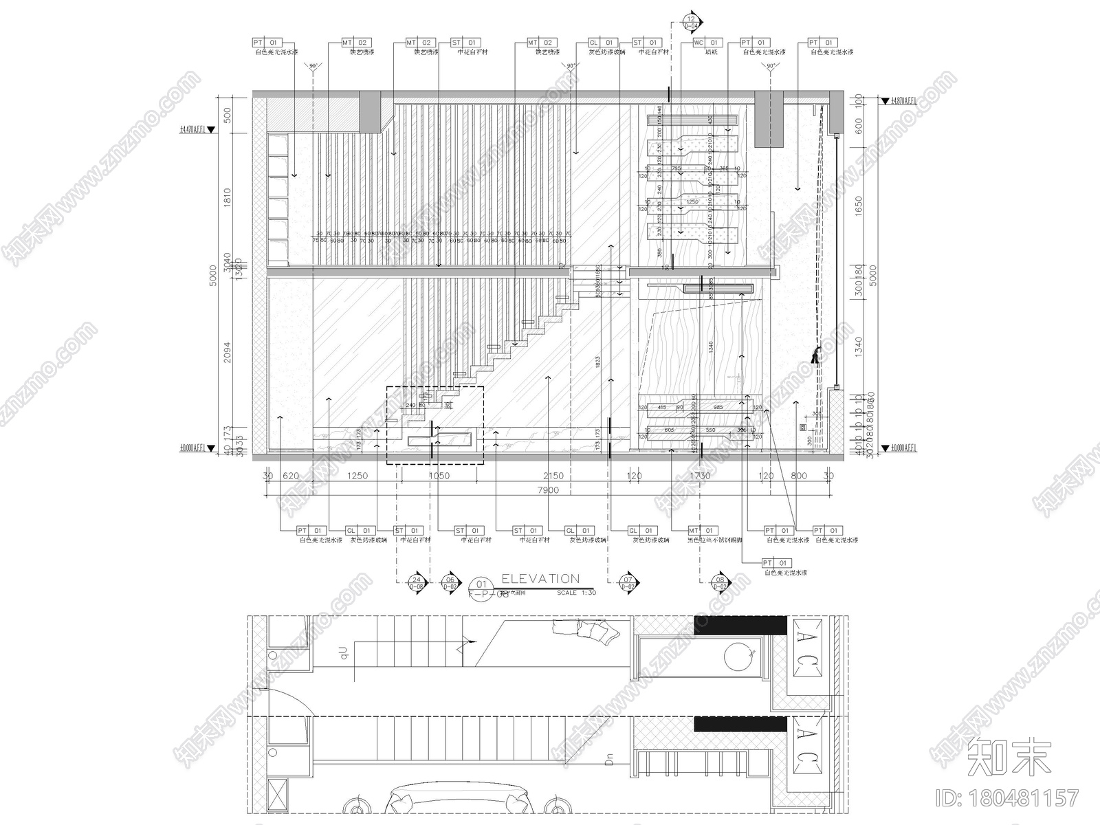 [重庆]70㎡复式LOFT公寓样板房装修施工图施工图下载【ID:180481157】