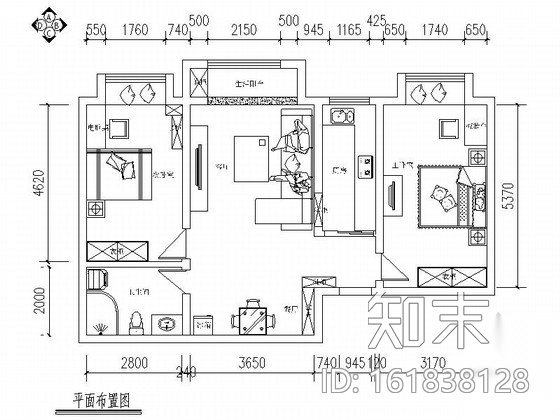 清新地中海风格两居室CAD装修图（含效果）cad施工图下载【ID:161838128】