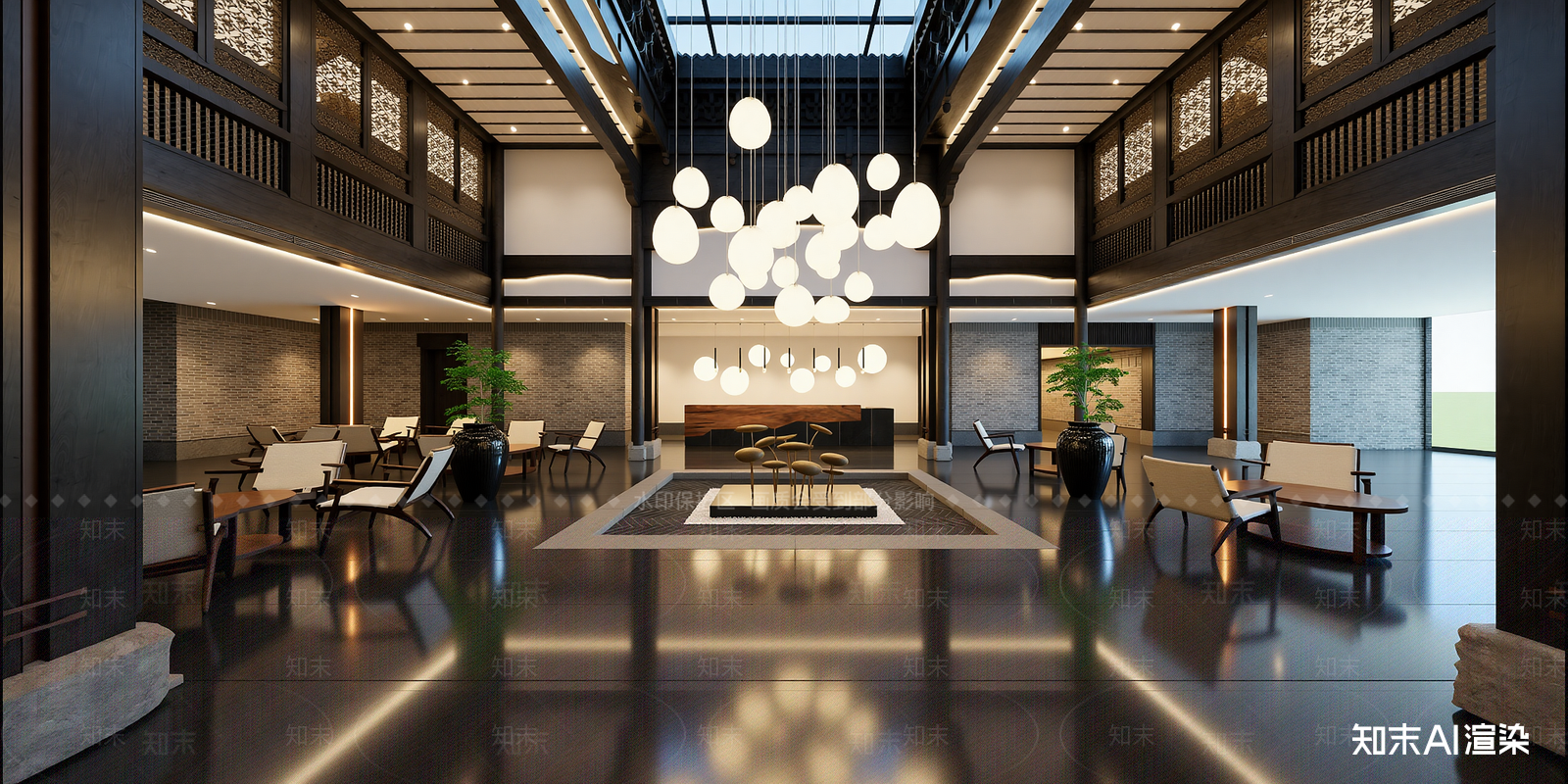 中式酒店大堂SU模型下载【ID:1215200224】
