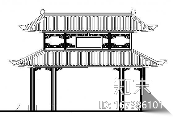 某重檐古亭建筑方案图cad施工图下载【ID:167386101】