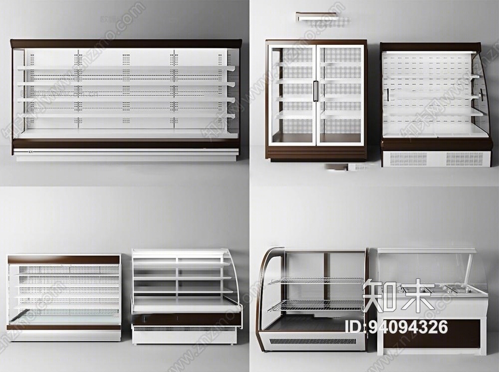 现代超市货架冰柜组合3D模型下载【ID:94094326】