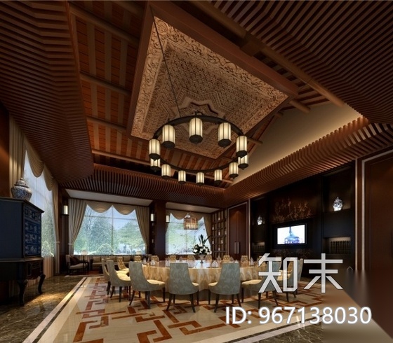 某豪华中餐厅室内装修施工图（含效果）cad施工图下载【ID:967138030】