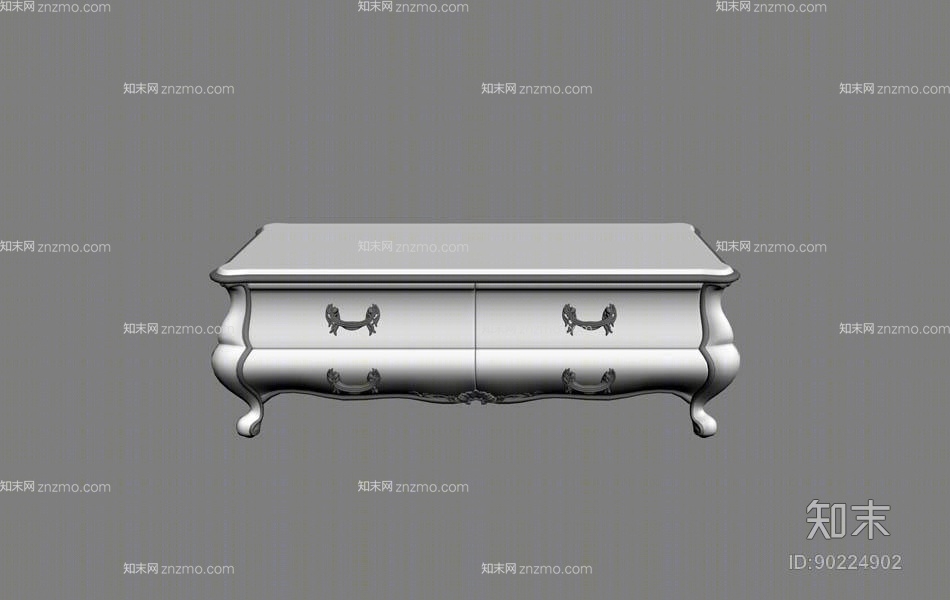 欧式新古典白色木艺电视柜3D模型下载【ID:90224902】