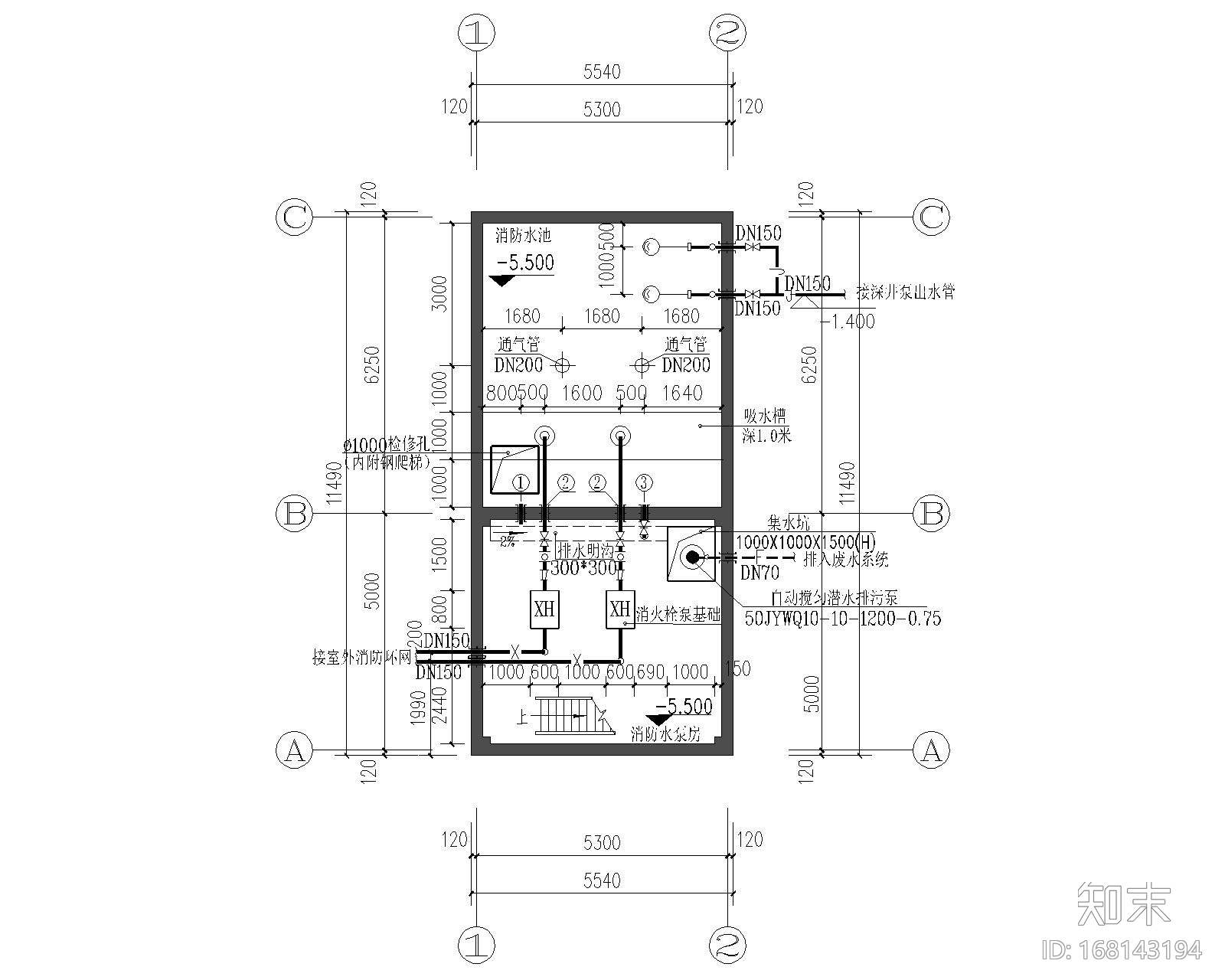 三所中学消防给排水泵房设计施工图施工图下载【ID:168143194】