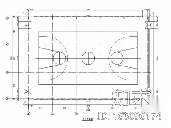 [室内篮球场]单层门式刚架建筑及结构图cad施工图下载【ID:166096174】