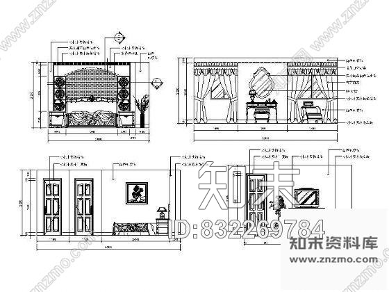 图块/节点豪华别墅卧室立面设计图cad施工图下载【ID:832269784】