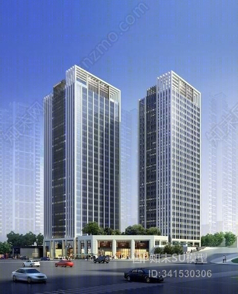 现代高层办公楼SU模型下载【ID:341530306】