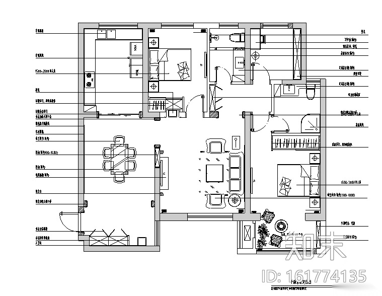 法式浪漫之旅清渭公馆B户型三居室样板房设计施工图（附...cad施工图下载【ID:161774135】