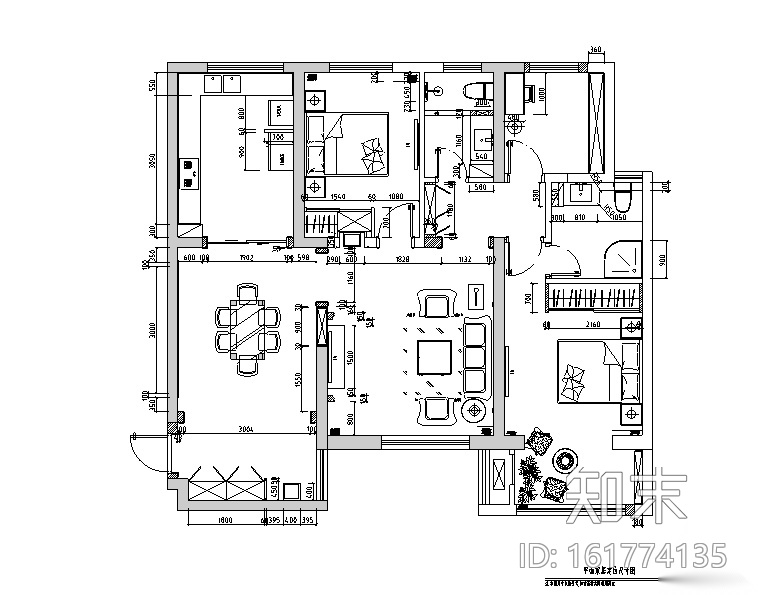 法式浪漫之旅清渭公馆B户型三居室样板房设计施工图（附...cad施工图下载【ID:161774135】